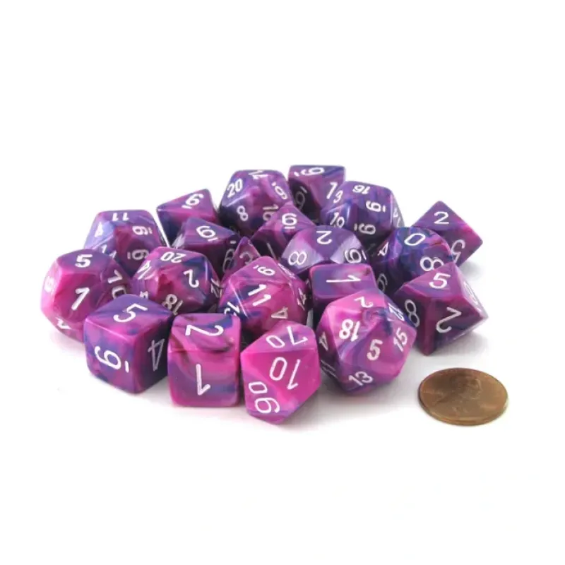 Dice>Bag of 20 Festive Polyhedral Dice - Violet with White Numbers - Your Source for Gaming Essentials