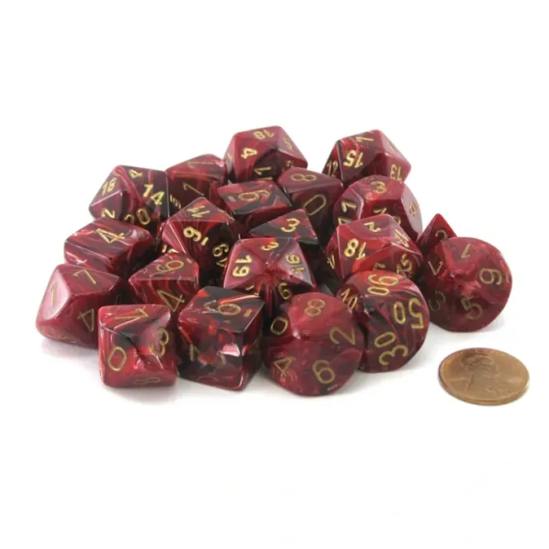 Dice>Bag of 20 Vortex Polyhedral Dice - Burgundy with Gold Numbers - Your Source for Gaming Essentials