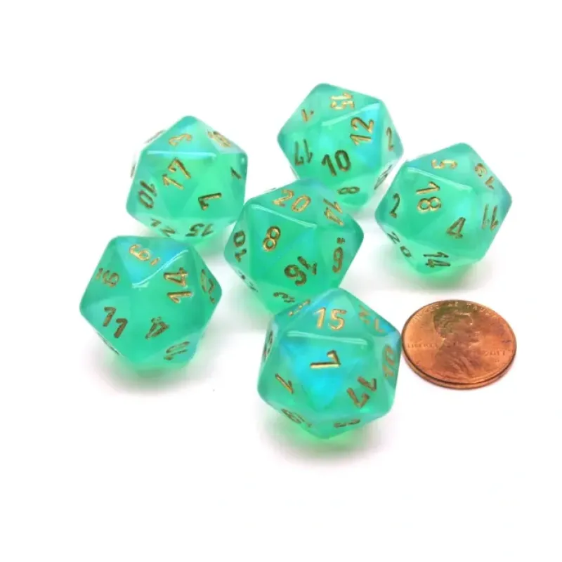 Dice>Borealis 20 Sided D20 Chessex Dice, 6 Pieces - Light Green with Gold Numbers - Your Source for Gaming Essentials