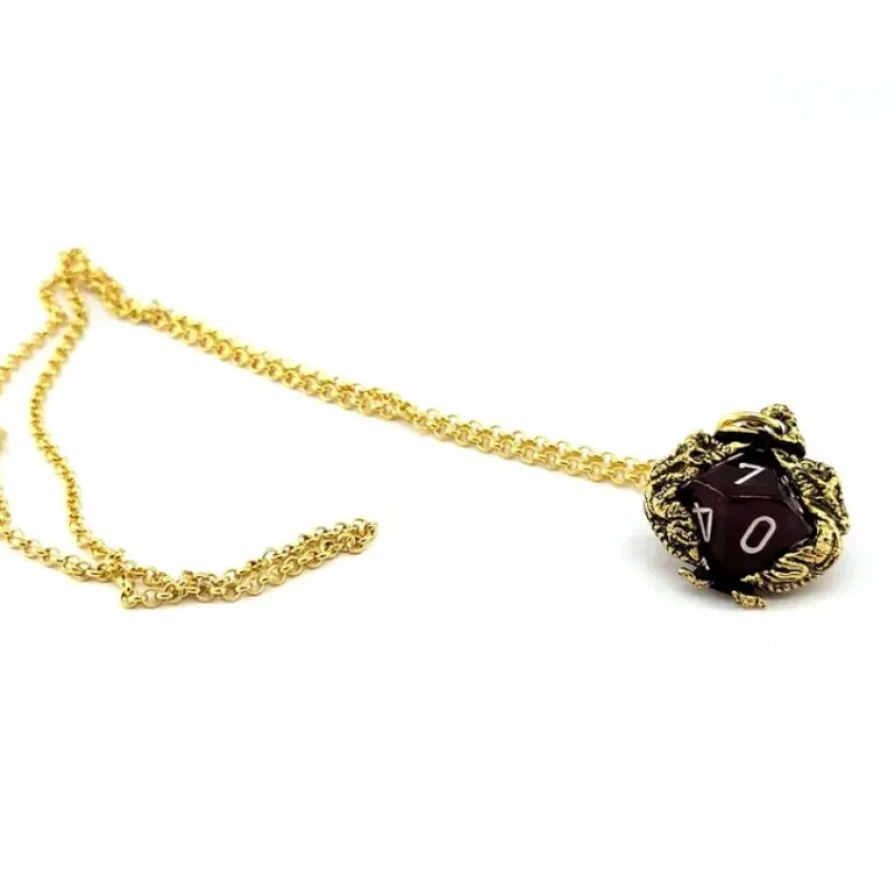 Dice>Dice Pendant Necklace 'Dragons' with Gold-Color Finish - Holds a D10 - Your Source for Gaming Essentials