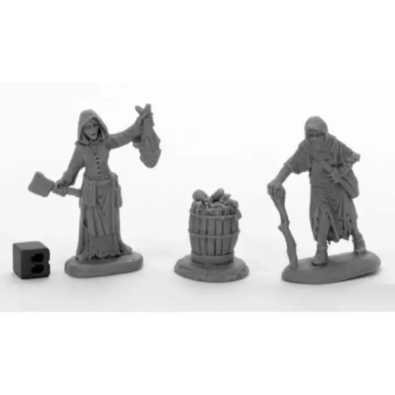 Tabletop Miniatures>Dreadmere Townsfolk: Fishwife & Crone (2) #44033 Bones Black Plastic - Your Source for Gaming Essentials
