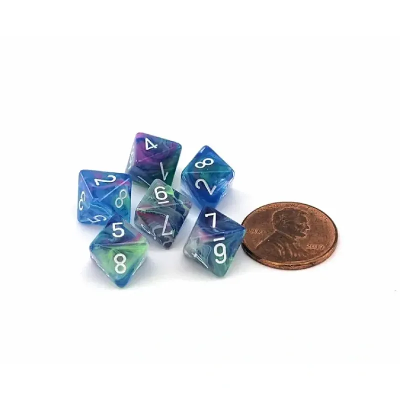 Dice>Festive 9mm Mini 8 Sided D8 Dice, 6 Pieces - Waterlily with White Numbers - Your Source for Gaming Essentials