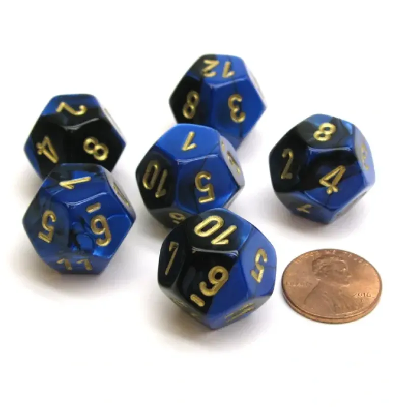 Dice>Gemini 18mm 12 Sided D12 Chessex Dice, 6 Pieces - Black-Blue with Gold - Your Source for Gaming Essentials