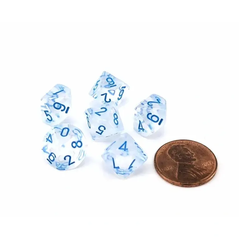 Dice>Luminary Borealis 10mm Mini 10 Sided D10 Dice, 6 Pieces - Icicle with Light Blue - Your Source for Gaming Essentials