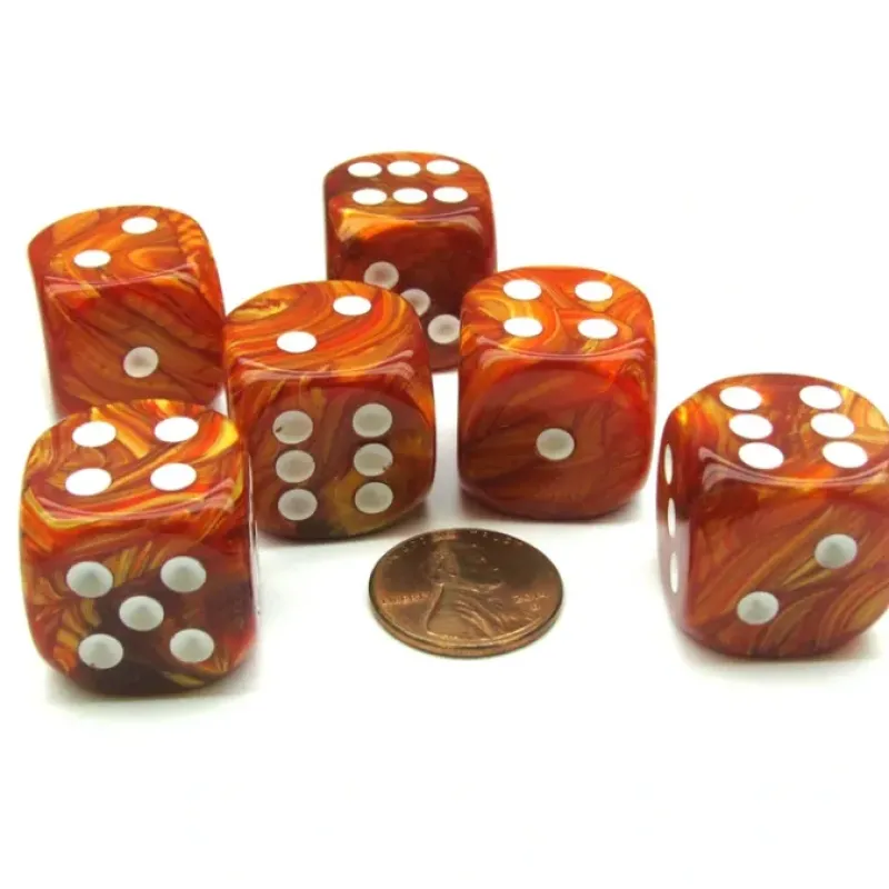 Dice>Lustrous 20mm Big D6 Chessex Dice, 6 Pieces - Bronze with White Pips - Your Source for Gaming Essentials