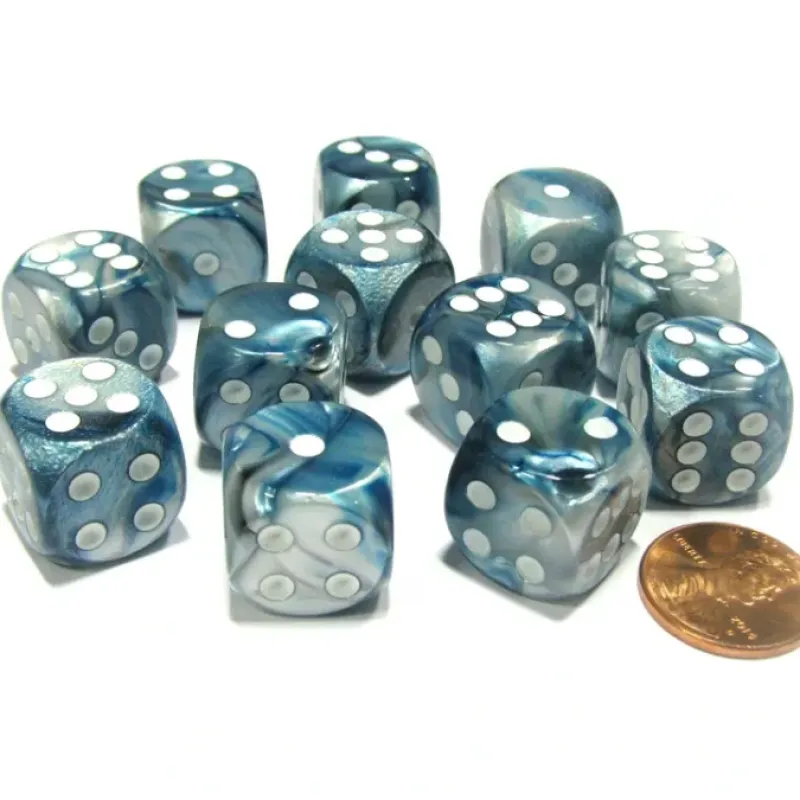 Dice>Lustrous 16mm D6 Chessex Dice Block (12 Dice) - Slate with White Pips - Your Source for Gaming Essentials