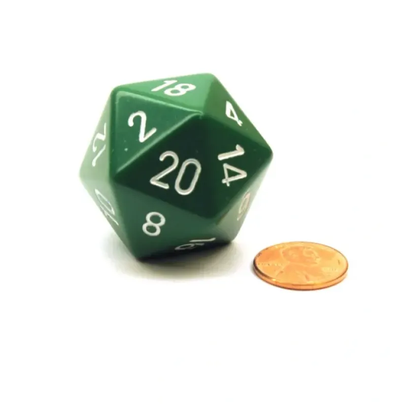 Dice>34mm Large 20-Sided D20 Opaque Chessex Dice, 1 Die - Green with White Numbers - Your Source for Gaming Essentials