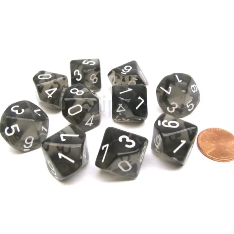 Dice>Pack Of 10 Chessex Translucent 10 Sided D10 Dice - Smoke with White Numbers - Your Source for Gaming Essentials