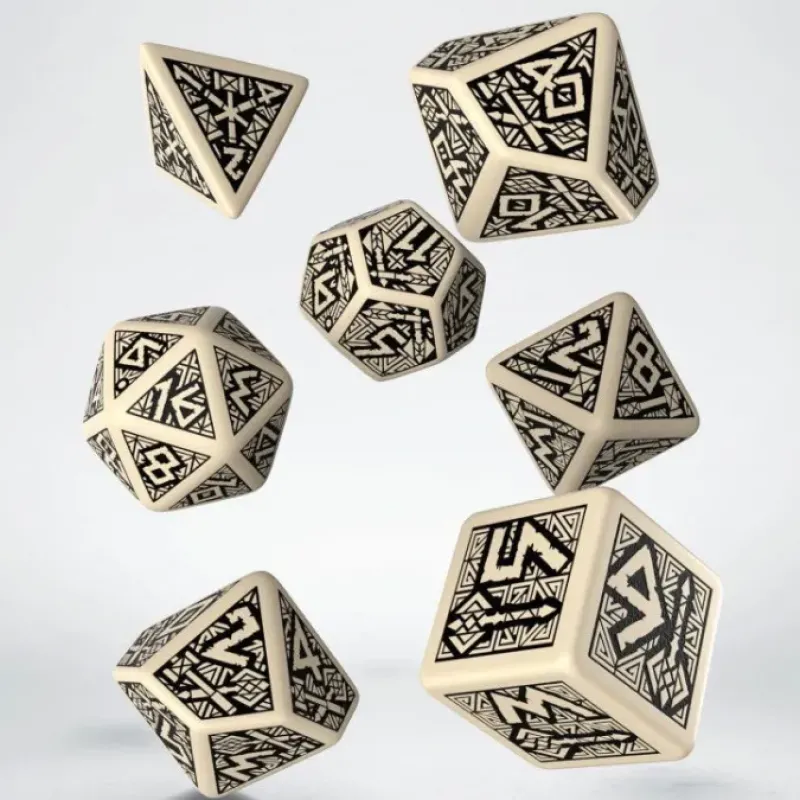 Dice>Q-Workshop Dwarven Dice Set Beige with Black Etches (7 Piece Set) - Your Source for Gaming Essentials