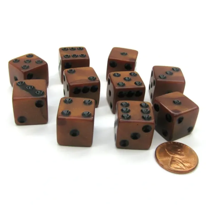 Dice>Set of 10 D6 16mm Olympic Pearlized Standard Size Dice - Bronze with Black Pips - Your Source for Gaming Essentials