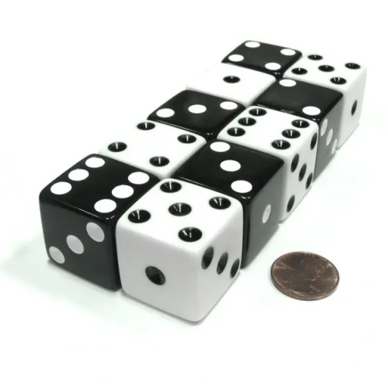 Dice>Set of 10 Inverse D6 25mm Large Opaque Jumbo Dice - 5 Each of White and Black - Your Source for Gaming Essentials
