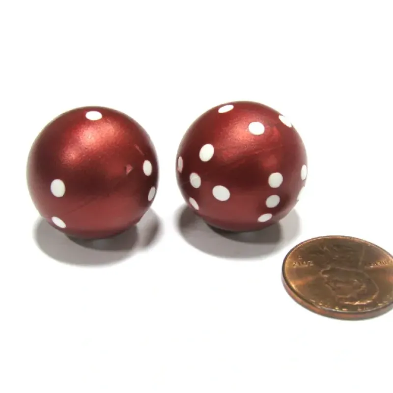 Dice>Set of 2 22mm Round Dice, Weighted to Display Number - Burgundy with White Pips - Your Source for Gaming Essentials