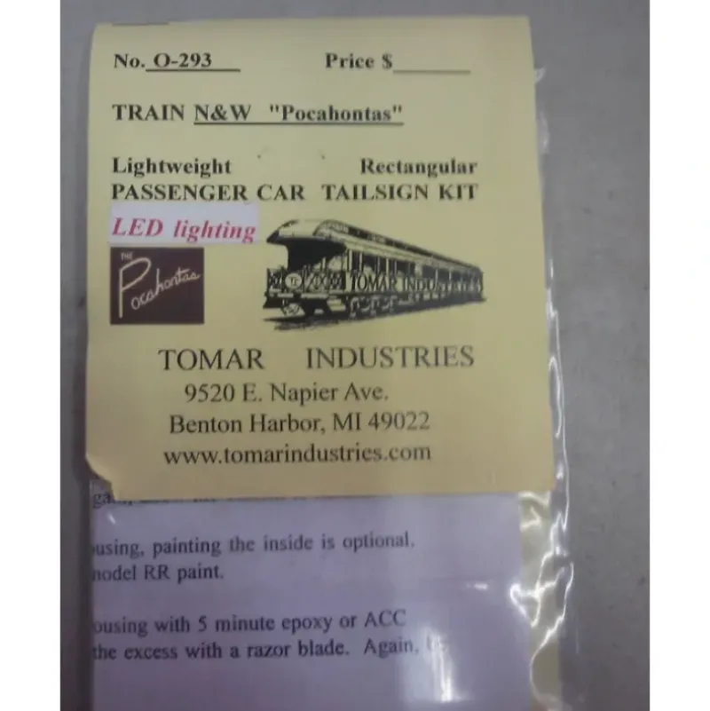 Tomar Industries 293 HO N&W Pocahontas Passenger Car Tailsign Kit - Your Source for Gaming Essentials*