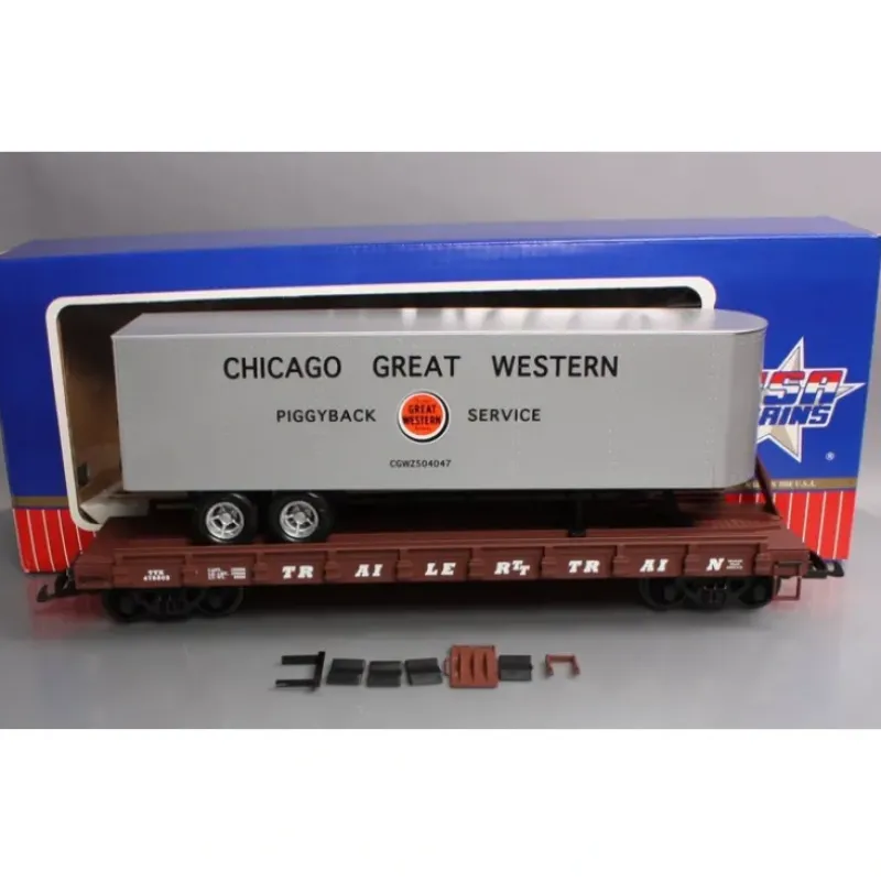 USA Trains R17023 G Chicago Great Western Piggyback Flatcar with Trailer - Your Source for Gaming Essentials* Sale