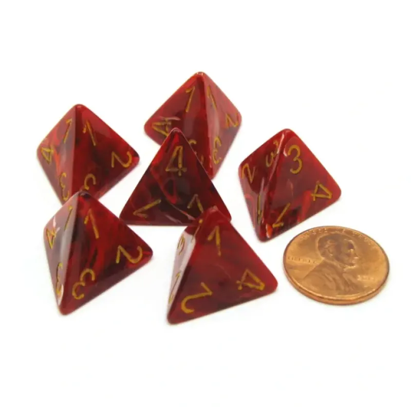 Dice>Vortex 18mm 4 Sided D4 Chessex Dice, 6 Pieces - Red with Yellow - Your Source for Gaming Essentials