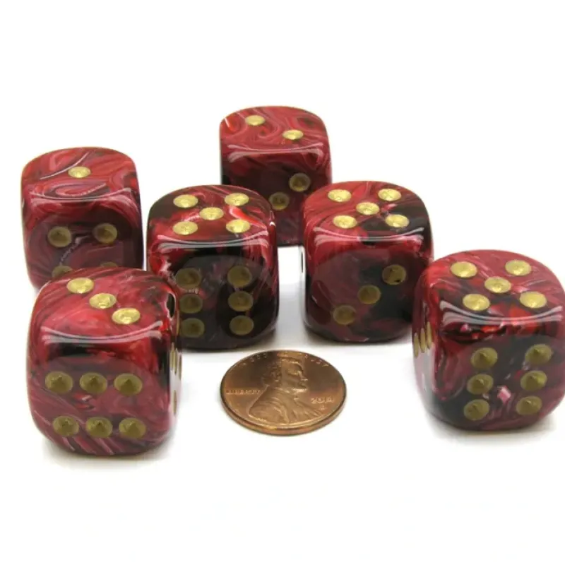 Dice>Vortex 20mm Big D6 Chessex Dice, 6 Pieces - Burgundy with Gold Pips - Your Source for Gaming Essentials