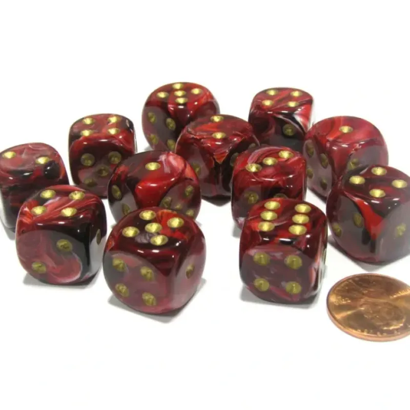 Dice>Vortex 16mm D6 Chessex Dice Block (12 Dice) - Burgundy with Gold Pips - Your Source for Gaming Essentials