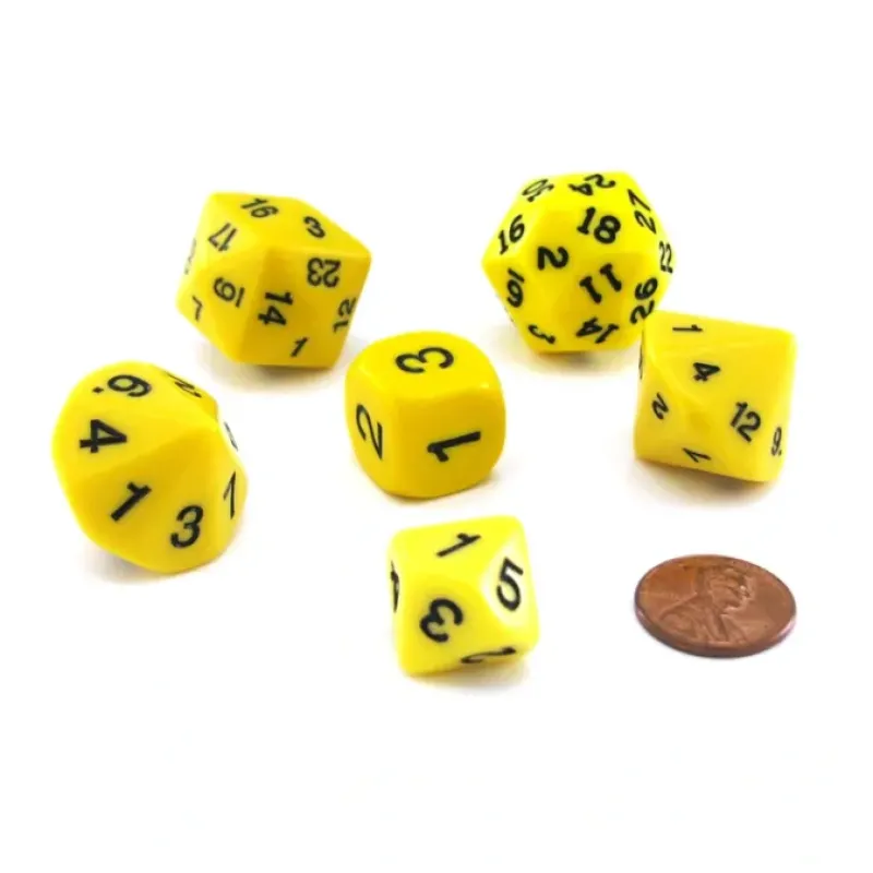 Dice>Who Knew Dice Set, 6 Pack of Unique D3, D5, D7, D16, D24, D30 Dice - Yellow - Your Source for Gaming Essentials